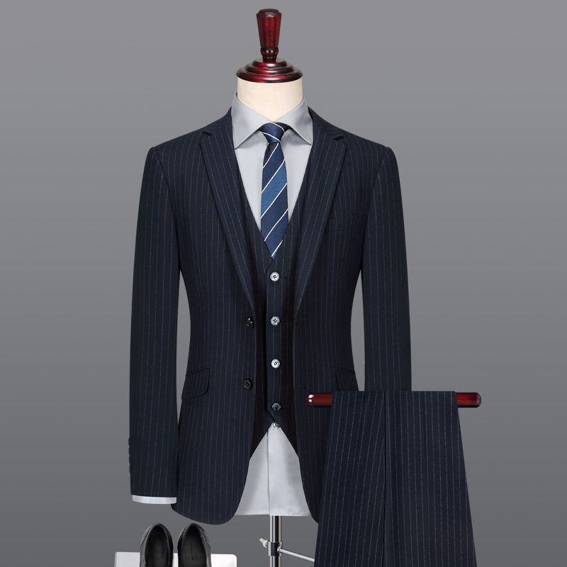 男士條紋西服套裝高檔羊毛商務休閑職業(yè)正裝